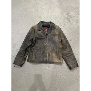 The Territory Ahead Distressed Genuine Leather Jacket Womens Medium